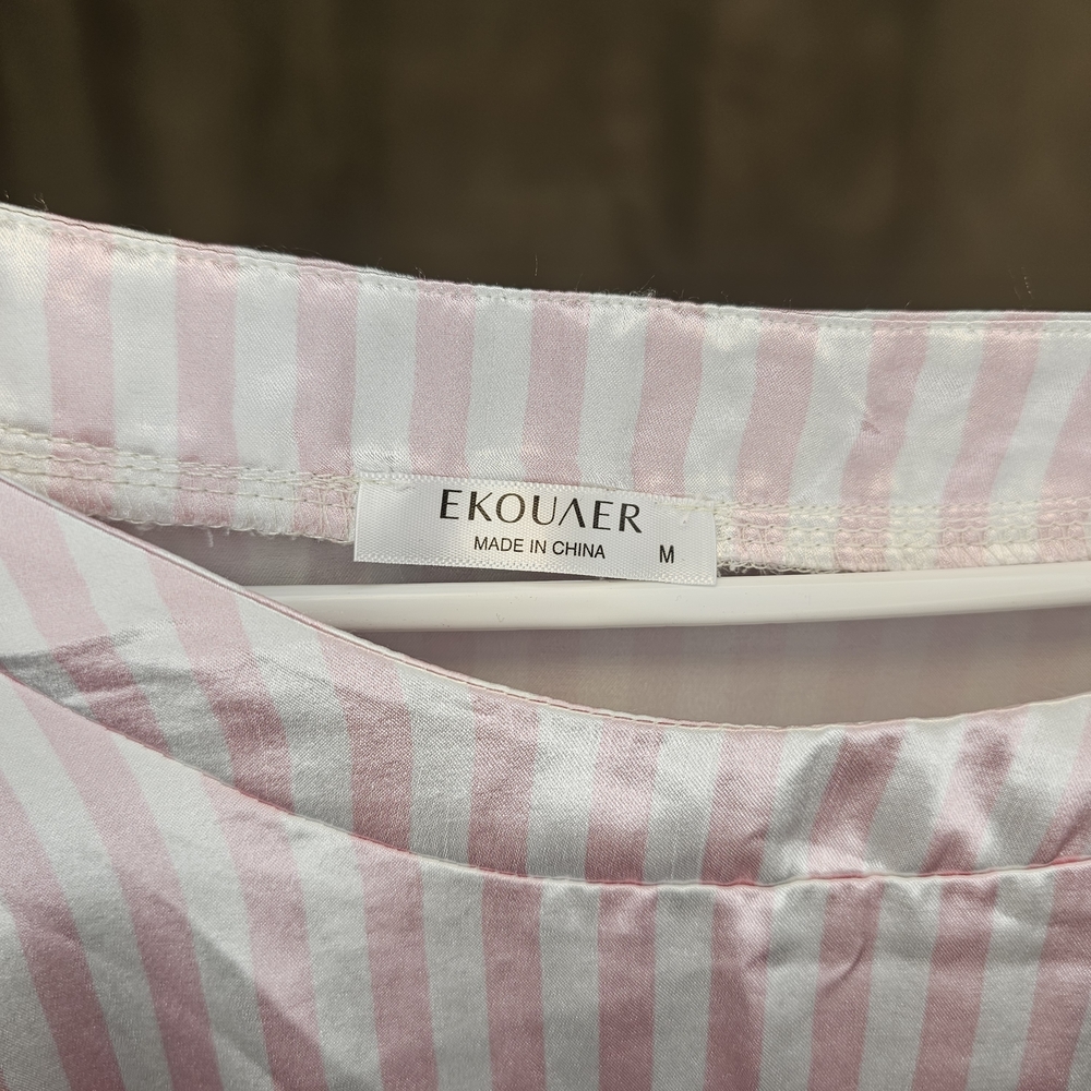 EKOUAER Pink and White Striped 2pc Set Top And Bottom Both Medium